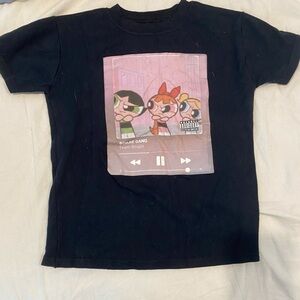5/6 Power puff girls - Kids Black Cartoon Graphic T-Shirt